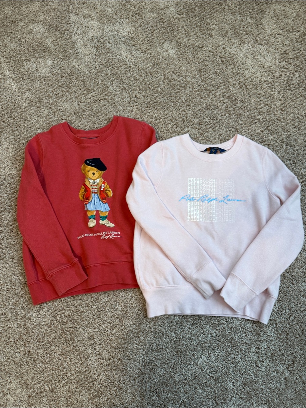 Ralph Lauren Kids Red Bear Crewneck & Light Pink Logo Sweatshirt - Set of 2